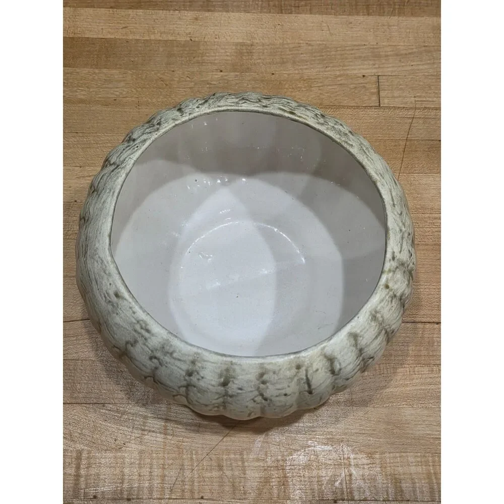Haeger Pottery Vintage Textured Ivory Gold Ribbed Melon Planter Bowl 7.5